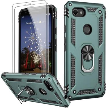 Imagem de LUMARKE Capa para Google Pixel 3A XL com protetor de tela, capa protetora de grau militar testada contra quedas de 4,9 m com suporte magnético de anel compatível com suporte de carro verde pinho