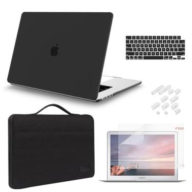 Imagem de iCasso Capa para MacBook Air de 15 polegadas, versão 2023, modelo A2941 M2, chip, capa rígida e bolsa de transporte para laptop, protetor de tela e capa de teclado para Mac Air 15,3 polegadas, preto