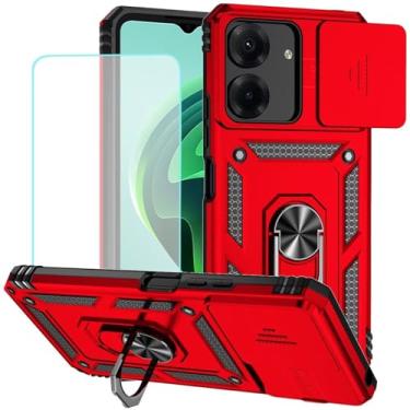 Imagem de Vokuha Capa para Redmi 13C/Poco C65, capa unissex de 6,7 polegadas TPU e PC com protetor de tela de vidro temperado, capa para câmera deslizante, vermelha