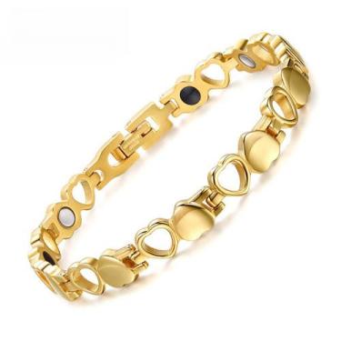 Imagem de Pulseira Feminina Prata Detalhes Folheado a Ouro 18K Magnética - HOTTI