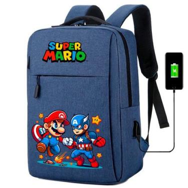 Imagem de Mochila USB Escolar Estampa Infantil Mario Bros Notebooks, Trabalho Es