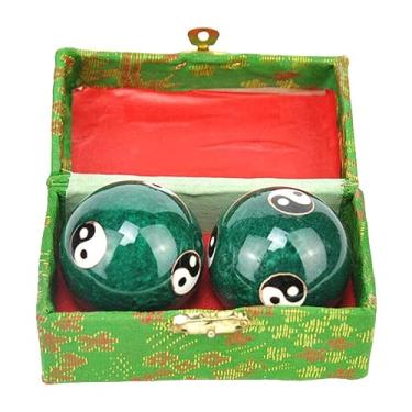 Imagem de Pegciuho 2 Peças Bolas de Massagem de Mão Bolas de Baoding com Caixa de Armazenamento Suave Exercício Chinês Handballs para Crianças Pessoas de Meia Idade Pais, Gossip Green