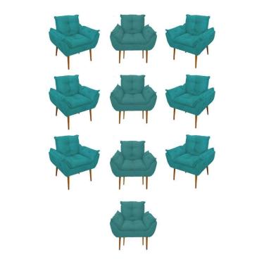 Imagem de Kit 10 Poltronas Opala Sala Quarto Recepção Salão Suede Cor:azul Turquesa