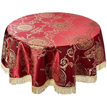 Imagem de Violet Linen Prestige Damask Design Toalha de mesa redonda, 152 cm, vinho