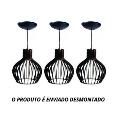 Imagem de 3 Lustres Decorativos Pendente Madeira Decoração Marrom Claro PP ILUMI