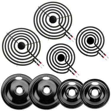 Imagem de 5304430149 5304430150 Conjunto de bandeja coletora de porcelana preta e conjunto de unidade de elemento de queimador elétrico MP22YA da Cenipar - compatível com Frigi-daire Ken-more Cros-ley Tap-pan