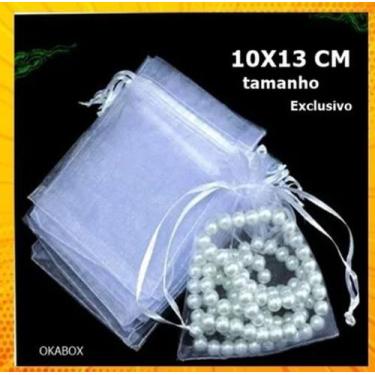 Imagem de Saquinhos De Organza 10x13  Branco Fita Cetim 100 PEÇAS - OKABOX