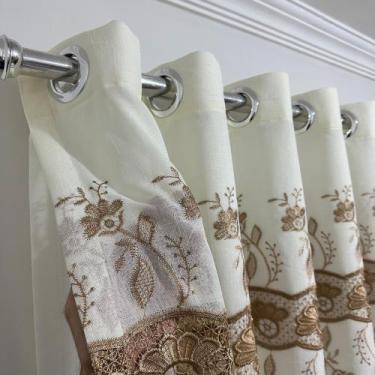 Imagem de Cortina Curta Para Janela Voil Linho Bordado Guipir Com Forro Leve Mic