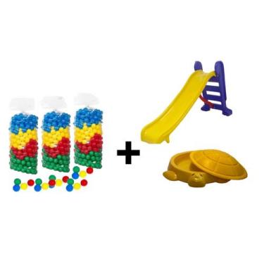 Imagem de Kit tanque jabuti amarelo infantil + 100 bolinhas coloridas 76mm premi
