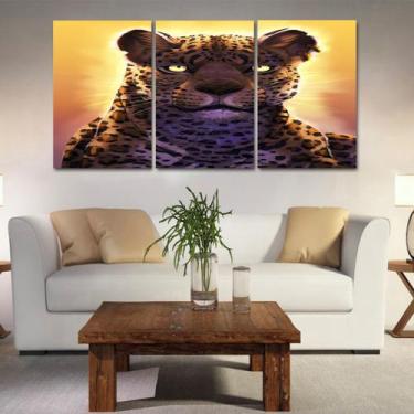 Imagem de Quadros mosaico tigre e leão med. 105x65 ps 2mm adesivo fosco borda in