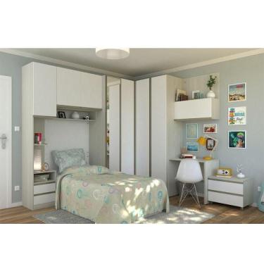 Imagem de Guarda Roupa Solteiro C/ Espelho E Escrivaninha Legno Crema - KIT