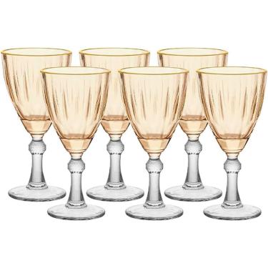 Imagem de Conjunto de 6 Taças para Água e Vinho Âmbar com Borda Dourada 275ml Premium TCVN010AB - Hauskraft