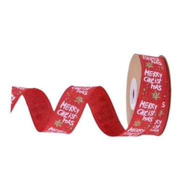 Imagem de Esquirla 8 jardas de fita de Natal, 1 rolo de tecido, decoração de ornamento de Natal para artesanato, embalagem, arranjo floral, feriado festivo, Vermelho, 2.5 Cm com Fio