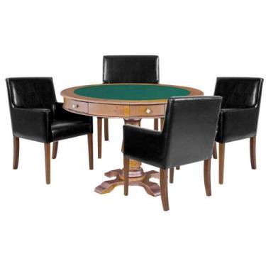 Imagem de Mesa de Jogos Carteado Victoria Redonda Tampo Reversível Amêndoa com K