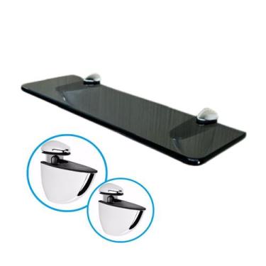 Imagem de Prateleira De Vidro Para Banheiro 100x10cm Fumê com Suporte - Mixso