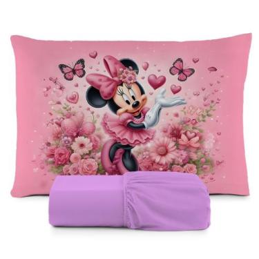 Imagem de Lençol solteiro 2 pçs fronha estampada - Amora enxovais, minnie lilás
