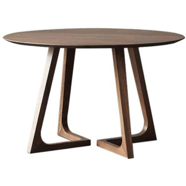 Imagem de Mesa redonda escandinava de madeira maciça, conjunto de jantar de 5 peças, conjunto moderno de mesa e cadeira de meados do século para casa, apartamento com 4 cadeiras, assentos acolchoados e