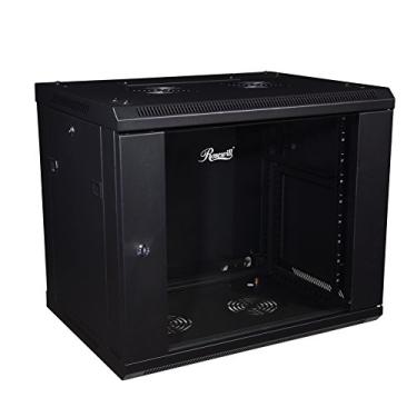 Imagem de Rosewill Gabinete profissional 9U para montagem na parede, 48 cm, rack de rede de servidor com porta de vidro de trava, 40,64 cm, preto profundo (RSWM-9U001)