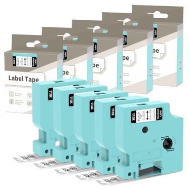 Imagem de Pacote com 5 fitas para etiquetadora Vixic LM1600 D1600, 1,27 cm x 6,5 m, preta em transparente, substituição para fita de etiqueta Dymo D1 45010, compatível com Dymo LabelManager 160 280 210D Labeler