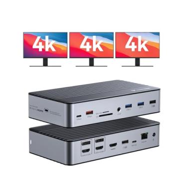 Imagem de TobenONE Estação de ancoragem DisplayLink com 3 monitores HDMI (4K a 60Hz), estação de ancoragem USB C com carregador de 120 W, para MacBook Pro/Air, Thunderbolt 4/3, USB-C Windows (2 DP, 6 USB,