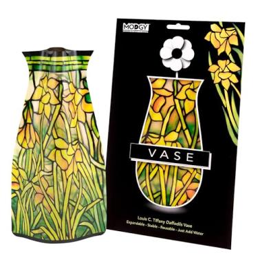 Imagem de MODGY Vaso de flores expansível, vasos impressos modernos dobráveis decorativos de plástico para centros de mesa para casamento, mesa de jantar, decoração de casa, sala de estar, banheiro, narcisos