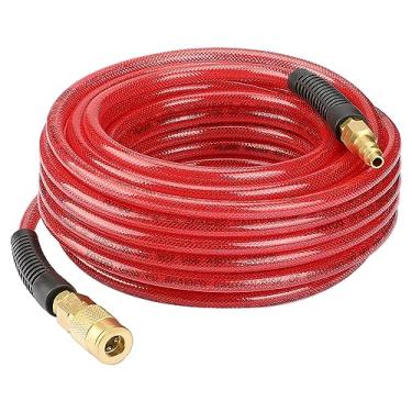 Imagem de YOTOO Mangueira de ar de poliuretano reforçado com diâmetro interno de 0,6 cm por 1,5 m de comprimento, flexível e resistente, mangueira de compressor de ar com restritor de curva, acoplador e plugue rápido industrial giratório de 0,6 cm, vermelho