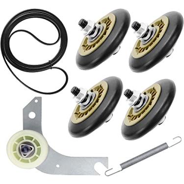 Imagem de Kit de reparo de secador compatível com eletrolux e frigidaire inclui 137315300 correia de secadora (1 peça), roda de suporte de tambor 134715900 (4 peças) e polia intermediária 134793500 (1 peça),