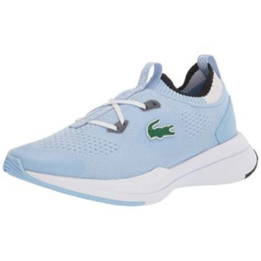 Imagem de Lacoste Tênis infantil unissex de malha Run Spin, Azul claro/branco, 4 Toddler
