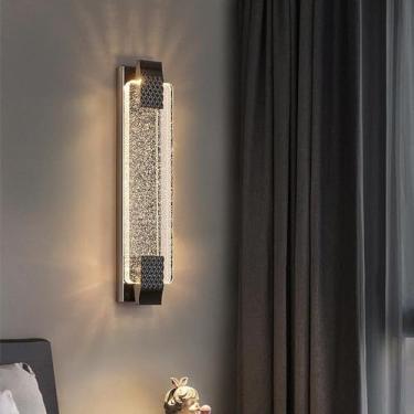 Imagem de Luminárias de parede para banheiro com vidro cristal dourado escurecimento LED interno preto longo barra de montagem linear para quarto cabeceira corredor sala de estar (escuro 40 cm)