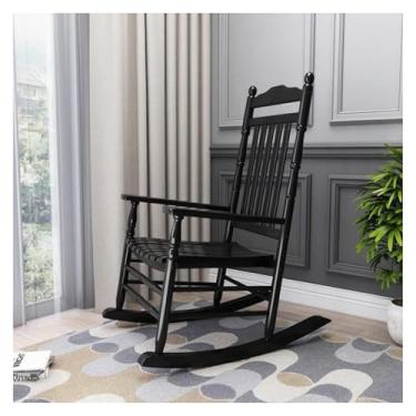 Imagem de Cadeira de balanço de madeira maciça, cadeira reclinável para casa com braços largos, cadeiras de salão, varanda, cadeira de balanço para móveis internos e externos(Black)