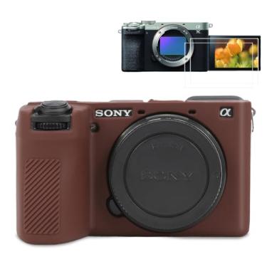 Imagem de Pocoukate Capa para câmera Sony Alpha 6700, capa protetora de silicone macio com protetor de tela A6700, acessórios para câmera Sony Alpha 6700, capa de silicone - café