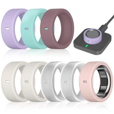 Imagem de Pacote com 8 capas compatíveis com Oura Ring Gen 4/Oura Ring Gen 3/3 Horizon, Surport Charging com capa, protetor de anéis elásticos de silicone antiarranhões para homens e mulheres malhando na