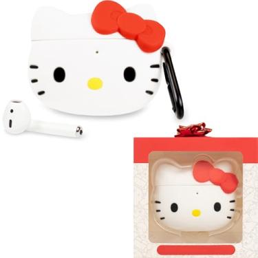 Imagem de iFace Capa protetora de TPU da série licenciada Sanrio [compatível com AirPods 1/2] [clipe mosquetão incluído] [compatível com carregamento sem fio] - Hello Kitty