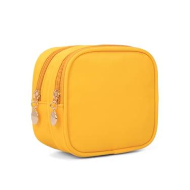 Imagem de XIAOLER Bolsa de maquiagem pequena, bolsa de cosméticos com zíper duplo, bolsa de maquiagem de viagem, linda bolsa de maquiagem para bolsa, mini bolsa de higiene pessoal, Amarelo, Todo mundo