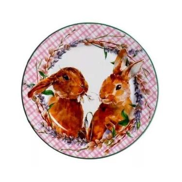 Imagem de Prato Sobremesa de Cerâmica Pascoa Bunny Rosa 20cm - Unid. - Cerâmica 