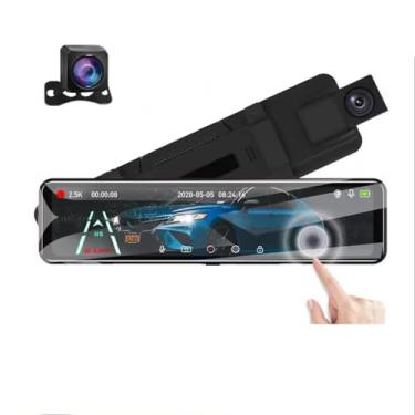 Imagem de Câmera de painel de lente dupla para carros, DVR de carro de 2,5 K, espelho retrovisor IPS de toque de 11,28 polegadas, compatível com aplicativo WiFi com câmera de visão traseira HD 1080P, gravador