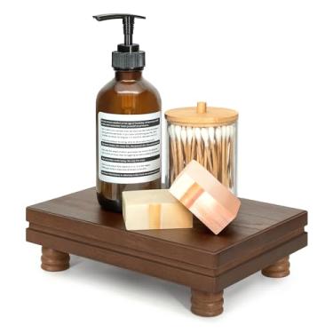 Imagem de Suporte decorativo para decoração de banheiro – suporte de exibição pequeno para organizador de cozinha e suporte de sabão para pia de banheiro – bandeja de madeira para embelezar a decoração da casa