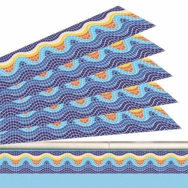 Imagem de Kit 30 Adesivo Piscina Borda Mosaico Ondulado Colorido  100x20cm - Res