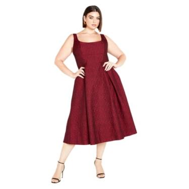 Imagem de City Chic Vestido plus size, vestido midi com gola quadrada Estella, Vermelho (Love Red), 48