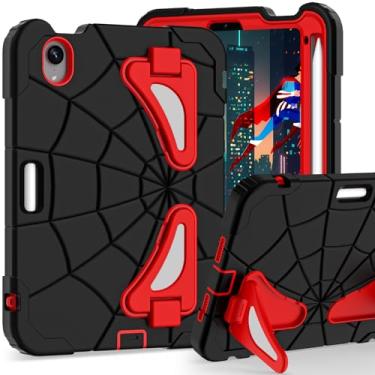 Imagem de Capa infantil para iPad mini 7 A17 Pro 2024/Mini 6 21.1 cm, capa aranha para iPad mini 7ª 6ª geração, capa protetora completa à prova de choque durável com suporte para lápis, suporte (preto +