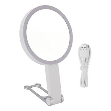 Imagem de Espelho de Maquiagem de Ampliação de 30x, Espelho de LED Iluminado de Dupla Face USB, Espelho de Vaidade Iluminada por Mesa de 3 Temperatura de Cor Com Alça Dobrável e Ajustável