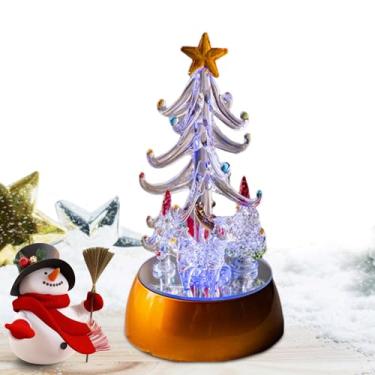 Imagem de Árvore de Natal de vidro – Árvores de Natal de vidro de Papai Noel com luzes, árvore de Natal iluminada, decoração de mesa de feliz Natal, decorações de feliz Natal para mesas