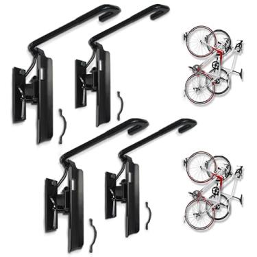 Imagem de VONLX Suporte de parede giratório para bicicleta - Pacote com 4 cabides de parede de garagem, design giratório que economiza espaço para bicicletas, capacidade de carga de até 29,9 kg para garagem ou