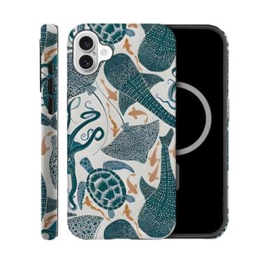 Imagem de TnXee Capa compatível com iPhone 16, compatível com MagSafe, capa rígida híbrida de 2 camadas de prevenção de quedas para meninas e meninos, tartaruga, baleia, polvo, tubarões, fuzileiros navais