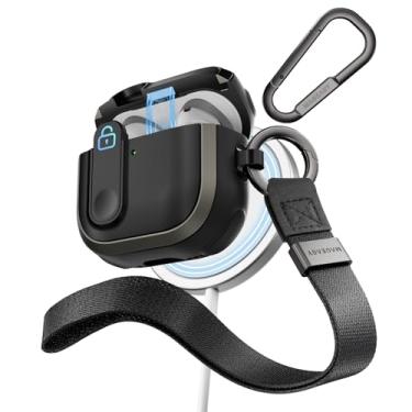 Imagem de MAGEASY Capa projetada para AirPods 4 – Capa robusta para AirPods 4 com trava | Funciona com cabo e carregamento sem fio (apenas AirPods 4 com carregamento ANC sem fio) | Inclui mosquetão e alça de