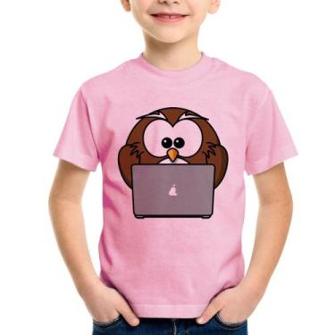 Imagem de Camiseta Infantil Coruja Internauta - Foca na Moda, Rosa bebê, 12