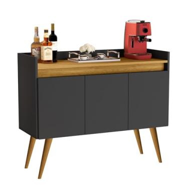 Imagem de Buffet Aparador Sala Retrô - Luxo 3 Portas - Cor: Preto Com Madeirado - Lojas GB Móveis