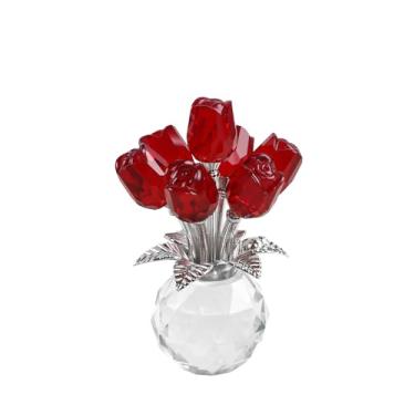 Imagem de kitCom Estatueta de flor vermelha rosa de cristal, presentes de rosa para mãe, esposa, namorada, avó, ornamento colecionável de flor de cristal, Dia dos Namorados, Dia das Mães, Ação de Graças, Natal,