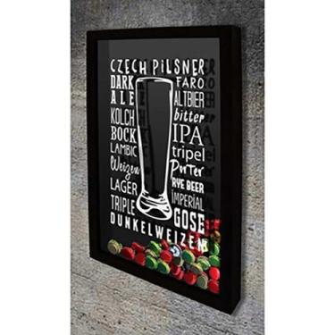 Imagem de Quadro Porta Tampinhas Tipos de cerveja 2  - Quadro Novo, Preto, 37x52