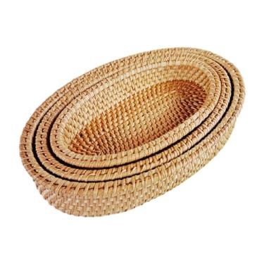 Imagem de FytStycale 3 X Cestas de Pão Lanche Organizador Cestas Decorativas Rattan Cesta de Armazenamento Comida Servindo Cesta para Sala de Jantar Do Hotel